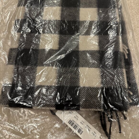 64x12 J Crew Cashmere Navy Blue Buffalo Check Plaid Scarf Wallace Barnes 2015 - Picture 1 of 5